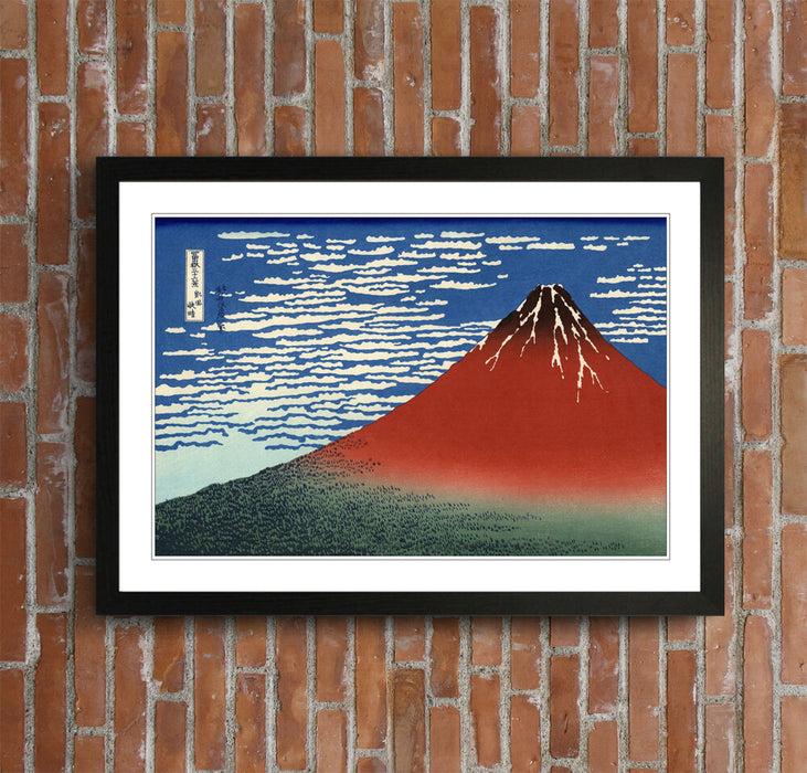 Hokusai Mount Fuji Poster - Red Framed Art Print on Matte Paper, Ready to Hang