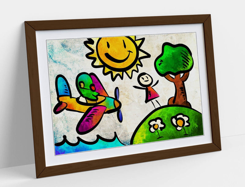 Kids Framed Art - Colorful Kids Posters With Woodgrain Frame Design, Ready To Hang