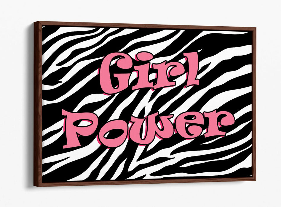 "GIRL POWER" FUNKY Y2K FEMINIST QUOTE ZEBRA -FLOAT EFFECT CANVAS WALL ART PRINT