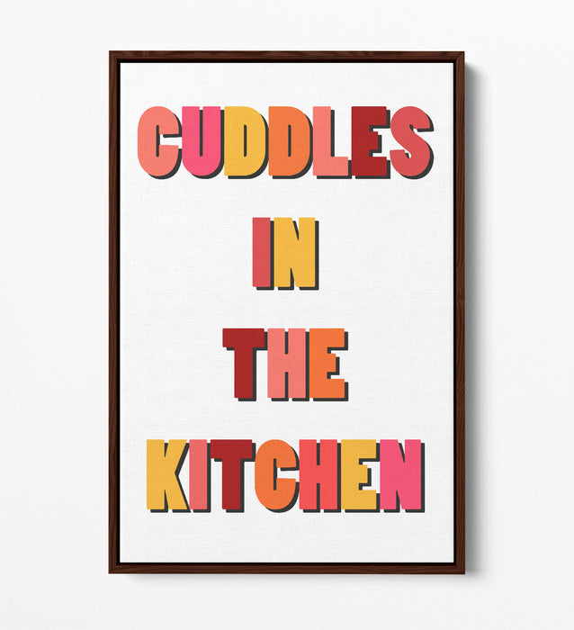 "CUDDLES IN THE KITCHEN" HAPPY QUOTE -FLOAT EFFECT CANVAS WALL ART PRINT- ORANGE