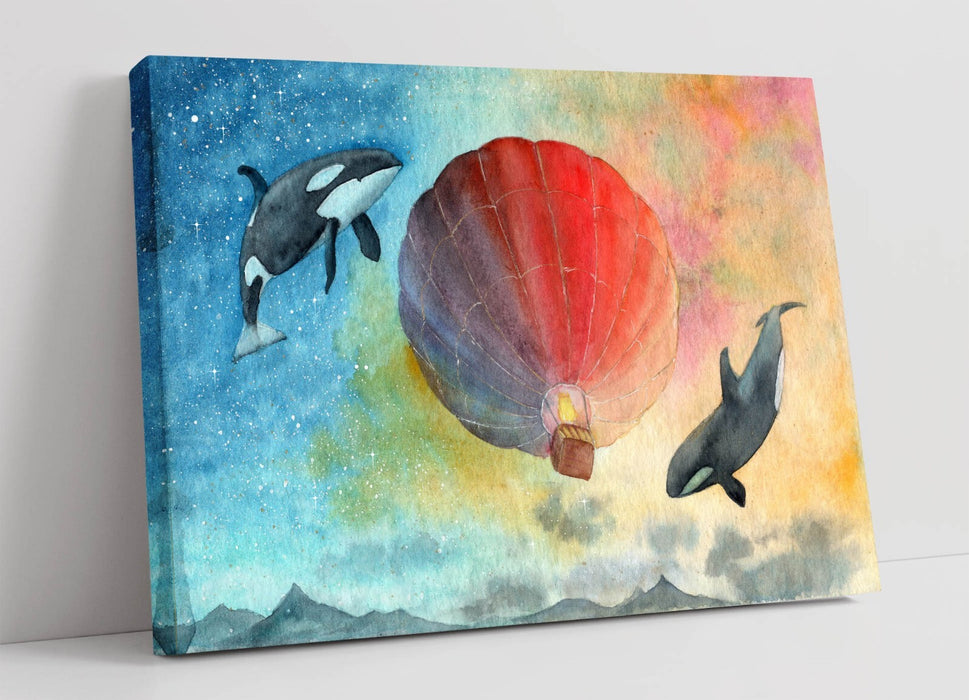 Watercolour Canvas Art – Air Balloon & Whales Wall Decor | Handmade UK Canvas Print