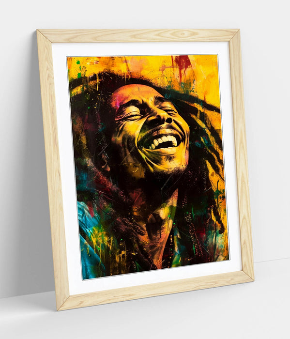 Bob Marley Wall Art – Framed Poster Print With Vibrant Orange Wood Grain Frame
