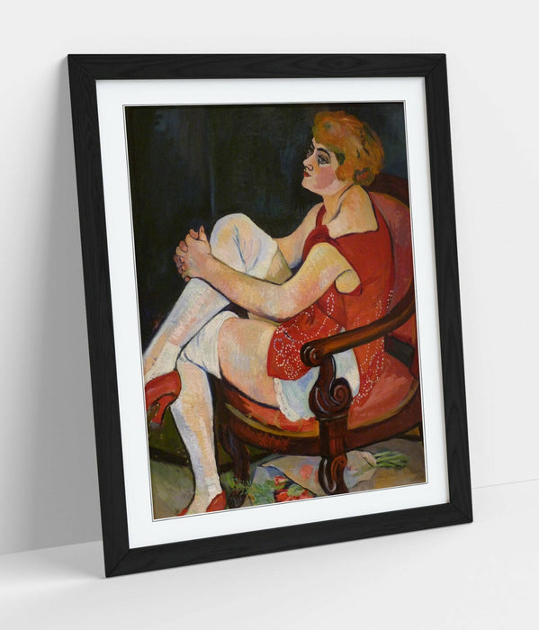 Framed Wall Art - Suzanne Valadon Woman In White Stockings Print With Woodgrain Frame