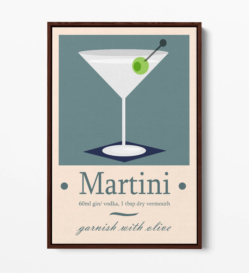 Martini Cocktail Poster - Float Effect Frame Canvas Wall Art Print | Handmade UK