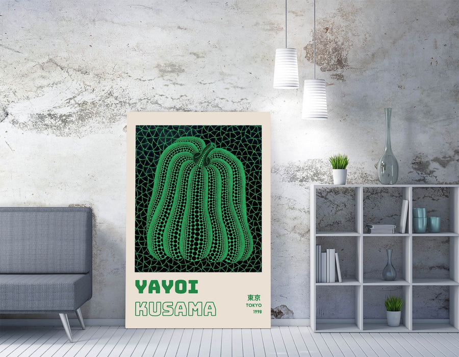Canvas Wall Art - Yayoi Kusama Green Pumpkin Premium Print on Archival Grade Canvas