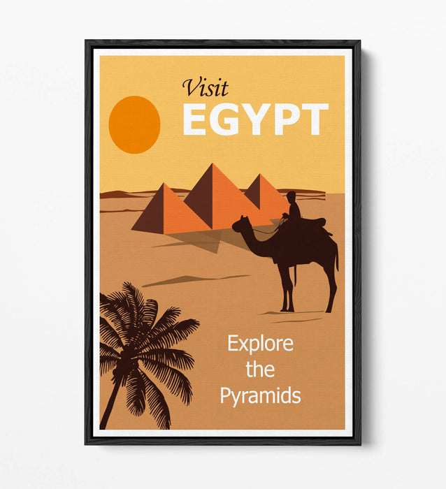 RETRO VINTAGE VISIT EGYPT TRAVEL POSTER, PYRAMIDS -FLOAT EFFECT CANVAS ART PRINT