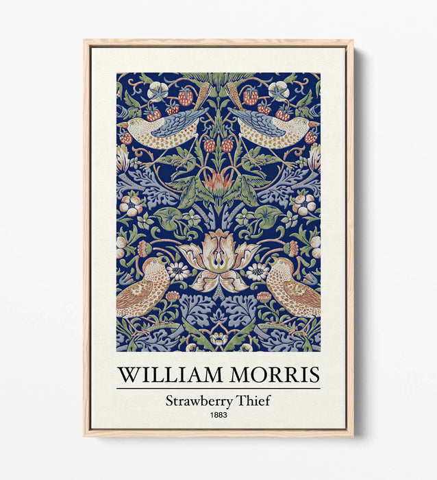 Float Effect Canvas Art – Handmade William Morris Strawberry Thief Print | Premium MDF Frame