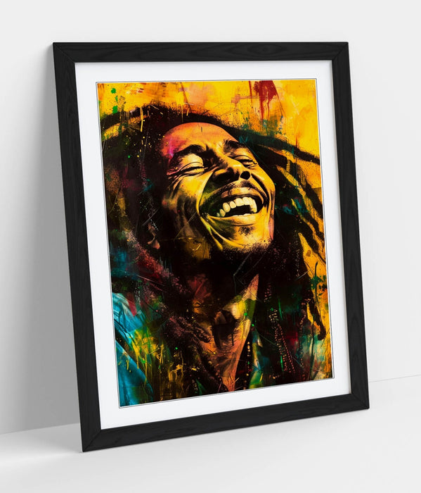 Bob Marley Wall Art – Framed Poster Print With Vibrant Orange Wood Grain Frame