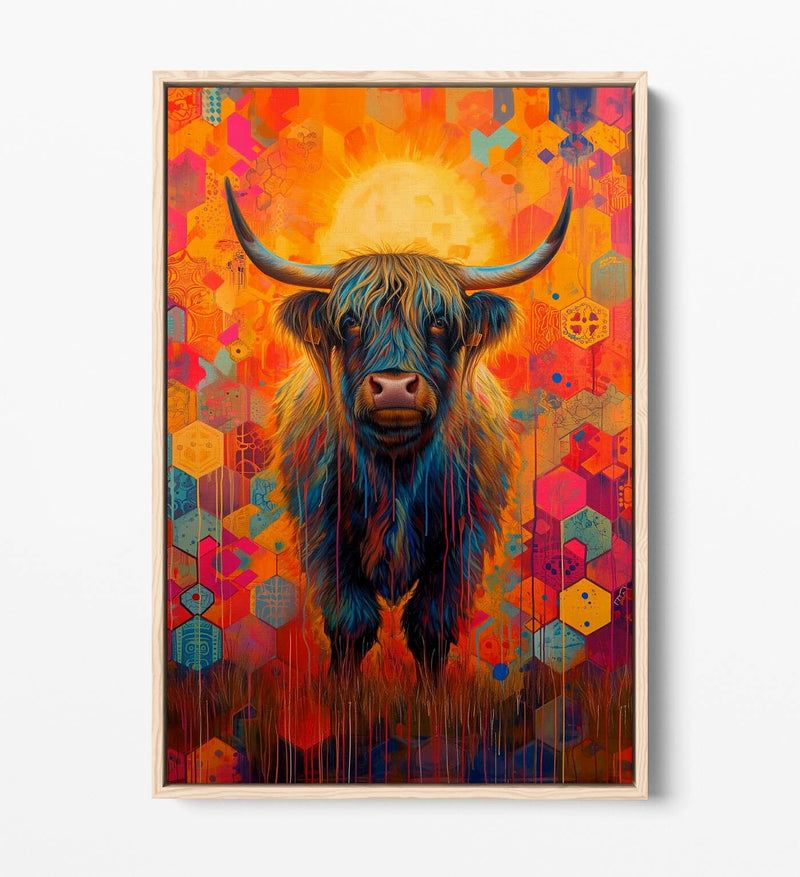 Highland Cow Canvas – Multi Colour Print Animal Home Decor | Float Effect Frame