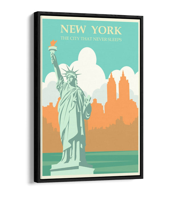 Statue Of Liberty Poster – Retro Travel Art Canvas Wall Art With Float Effect