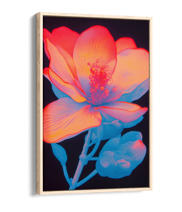 Contemporary Canvas Wall Art – Vibrant Blue Red Flower Print with Float Effect Frame