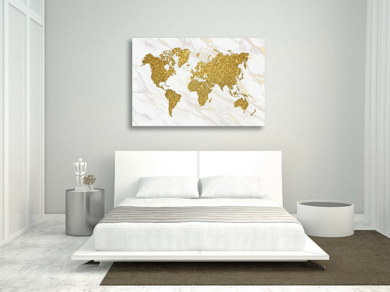 Marble Gold World Map Canvas Wall Art - Deep Framed UK Handmade Painting