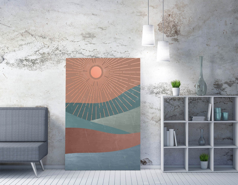 Canvas Wall Art – Abstract Sun Rays And Mountains Premium Canvas Print