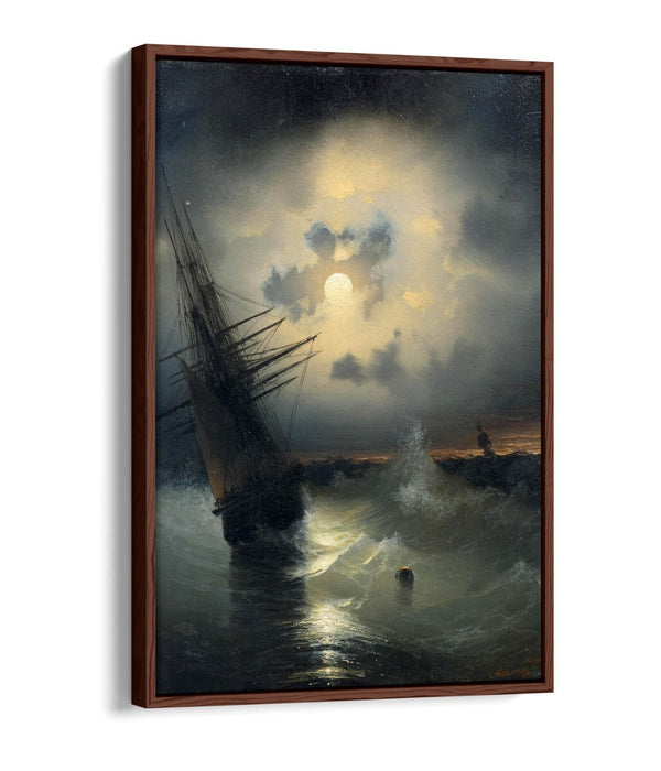 Canvas Wall Art Print – Sailing Ship Moonlight Float Effect on MDF Frame