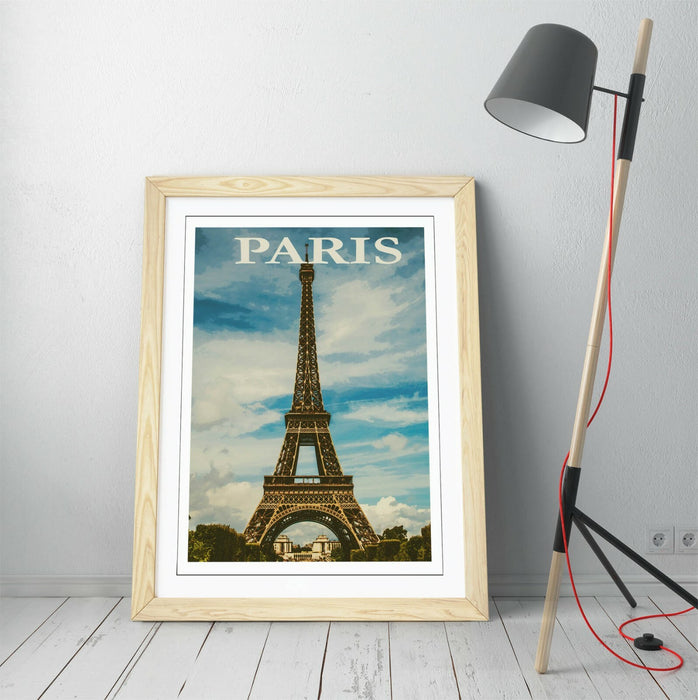 VINTAGE RETRO PARIS EIFFEL TOWER TRAVEL POSTER -FRAMED WALL ART PICTURE PRINT