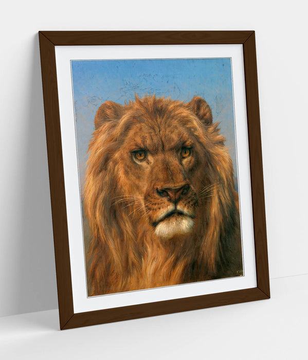 Framed Wall Art - Rosa Bonheur Lion Portrait Print With Natural Wood Frame