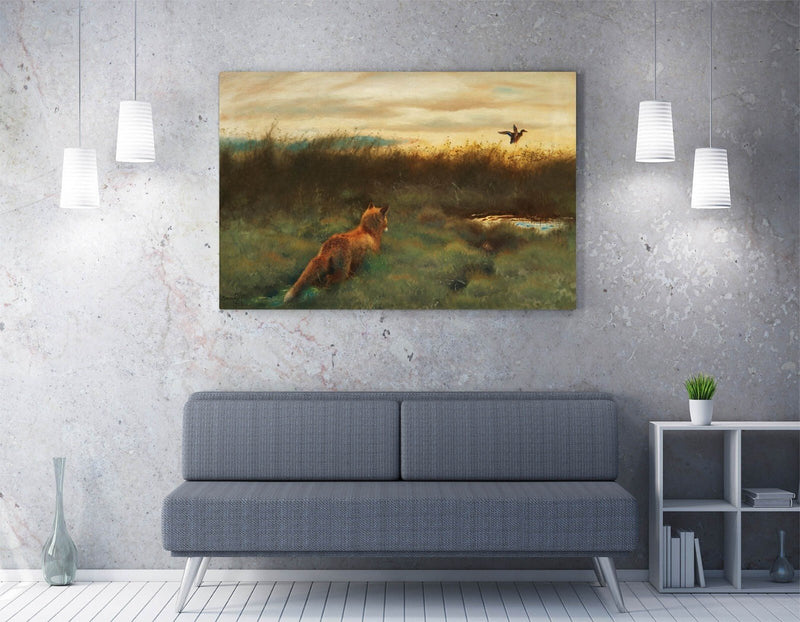 Canvas Wall Art - Bruno Liljefors Fox And Duck Painting | Handmade UK Print
