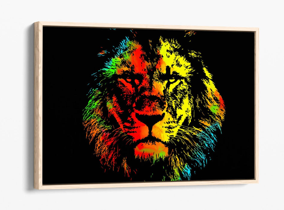MULTI COLOUR LION SKETCH BLACK BACKGROUND 2 -FLOAT EFFECT CANVAS WALL ART PRINT