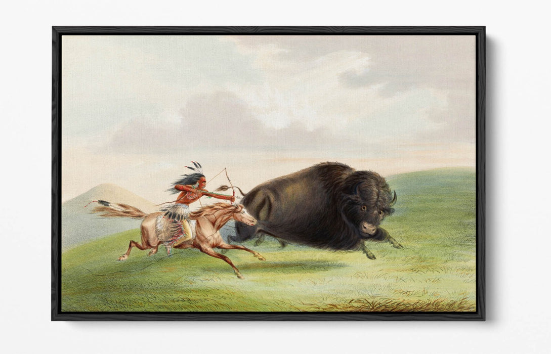 GEORGE CATLIN, BUFFALO HUNT CHASE -FLOAT EFFECT CANVAS WALL ART PRINT