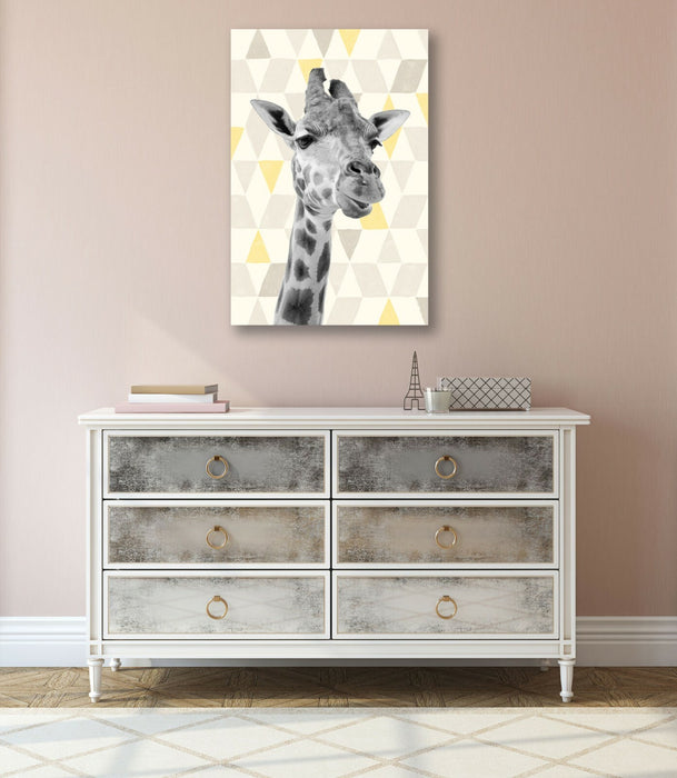 Giraffe Canvas Wall Art - Handmade Geometric Animal Decor | Mustard Yellow Print