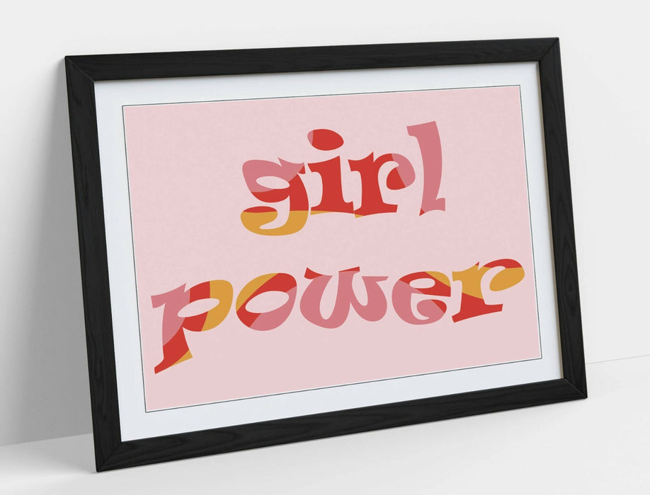 "GIRL POWER" GROOVY FEMINIST QUOTE 3 -FRAMED WALL ART PICTURE PRINT- PINK YELLOW