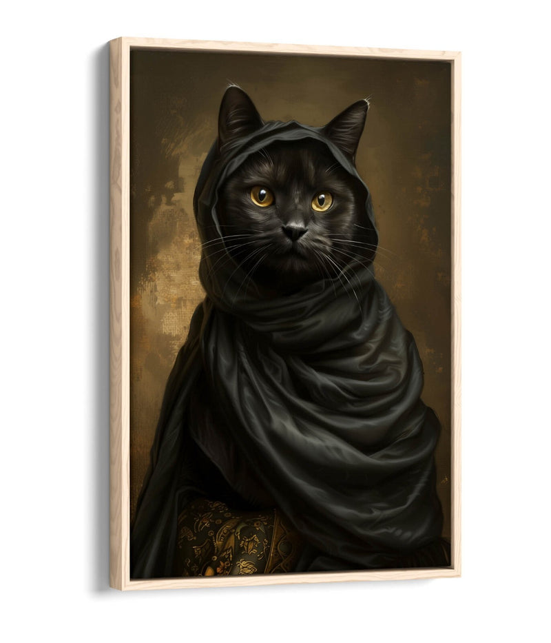 Black Cat Canvas Art - Contemporary Float Effect Canvas Wall Decor Print