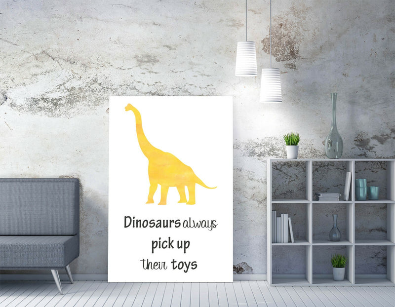 Canvas Wall Art - Dinosaurs Pick Up Toys Watercolour Nursery Quote Print