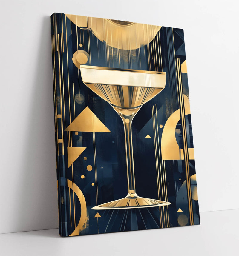Champagne Glass Canvas - Art Deco Wall Art Print | Handmade Vibrant Artwork