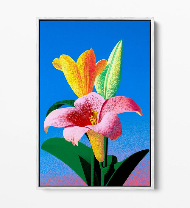 Colourful Lily Canvas Art - Handmade Floral Wall Art With Float Effect Frame