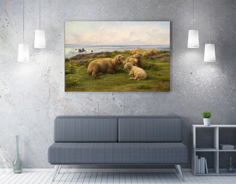 Canvas Wall Art | Handmade Canvas Print Featuring Sheep Seaside Painting - Ready To Hang