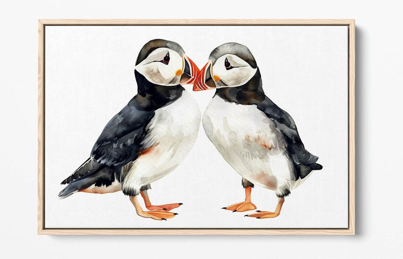 Puffins Canvas Art - Cute Animal Artwork Float Effect Canvas Wall Decor