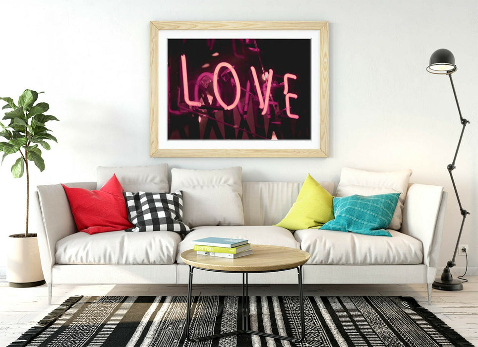 Pink Neon Love Sign - Framed Poster Art With Matte Paper & Archival Ink Print