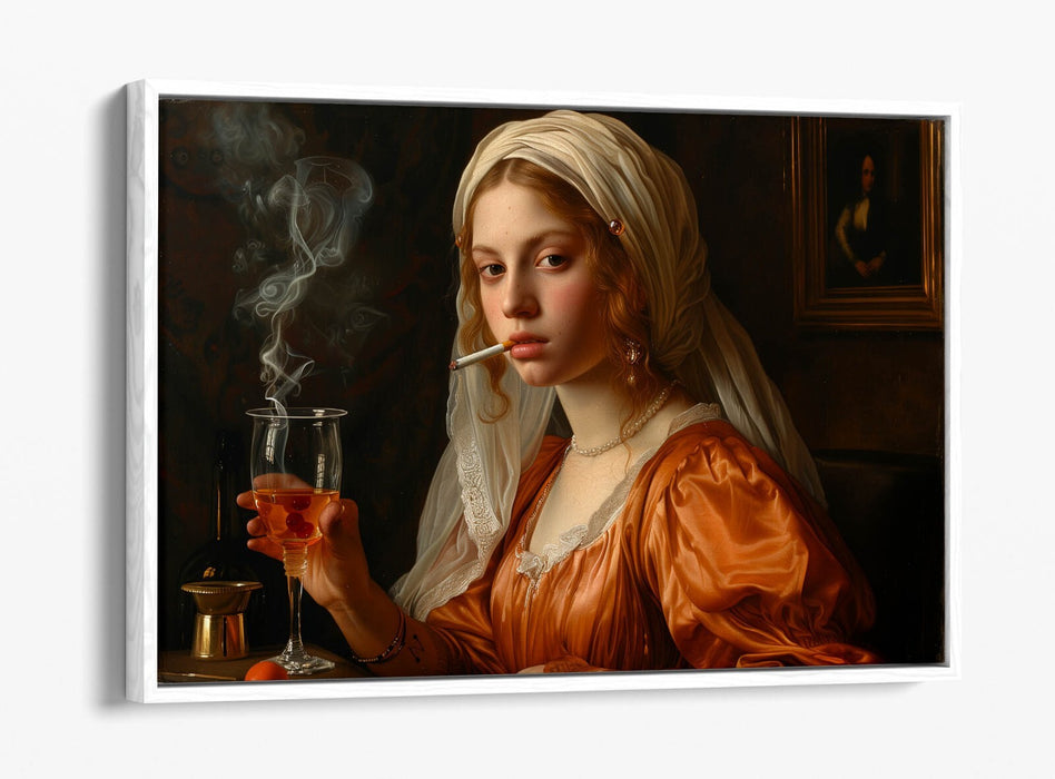 Renaissance Canvas Art – Woman Smoking Print | Float Effect Canvas Wall Art