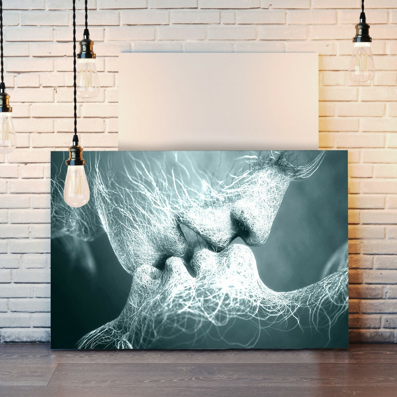 Lovers Kiss Canvas Art - Premium Duck Egg Blue Wall Art Print | Ready To Hang