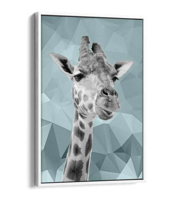 DUCK EGG BLUE GIRAFFE GEO -FLOAT EFFECT CANVAS WALL ART PIC PRINT- BLACK & WHITE