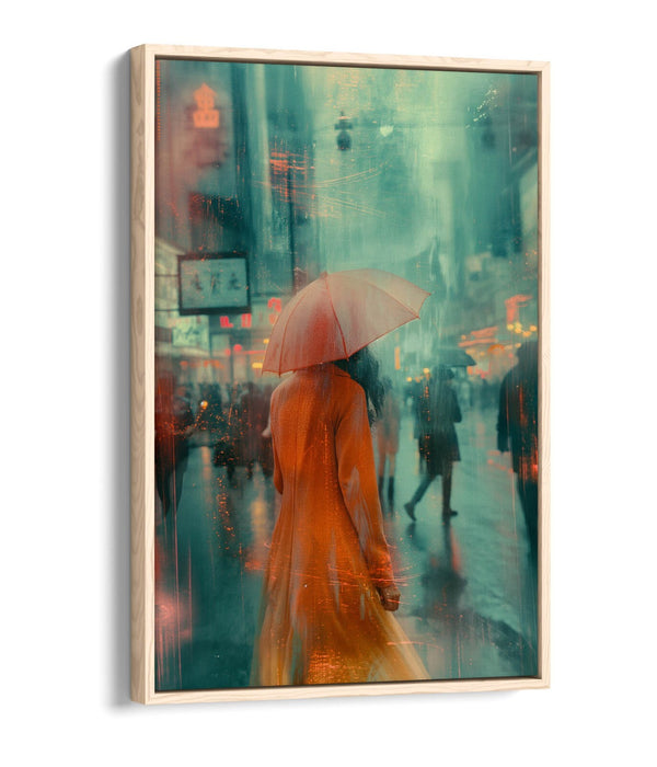 Canvas Wall Art - Woman With Umbrella in City Street | Float Effect Print