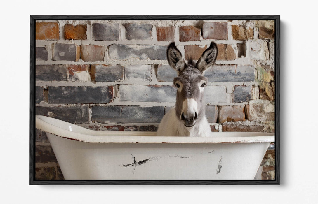 Canvas Art Print – Donkey Bathtub Wall Art With Float Effect Frame, Handmade UK
