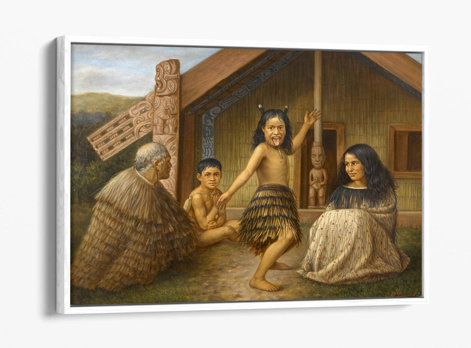 Canvas Wall Art Print - Maori Girl Learning Haka | Float Effect, Premium Frame