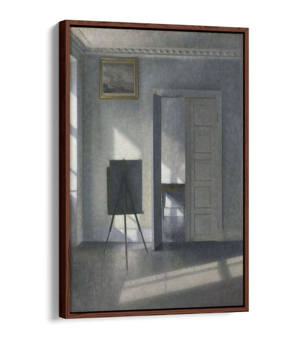 VILHELM HAMMERSHOI, INTERIOR WITH EASEL -FLOAT EFFECT CANVAS WALL ART PRINT
