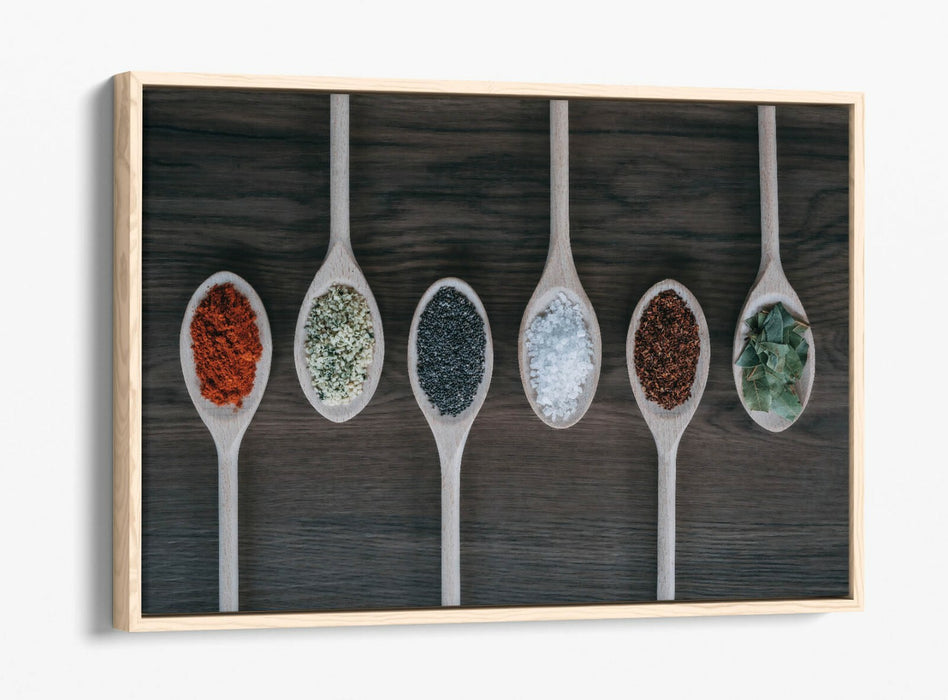 Canvas Wall Art - Kitchen Wall Decor With Herbs Spices In Green Red Float Effect