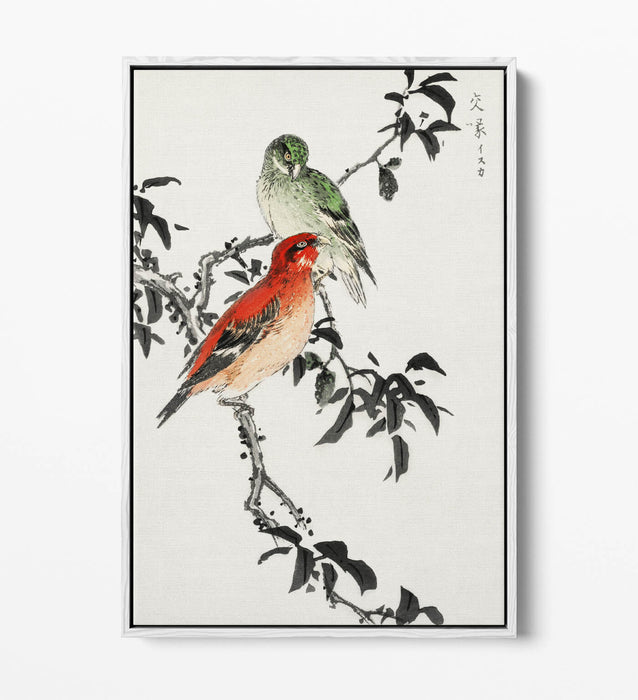 Canvas Wall Art - NUMATA KASHU Crossbill Float Effect Premium Print 30mm Frame