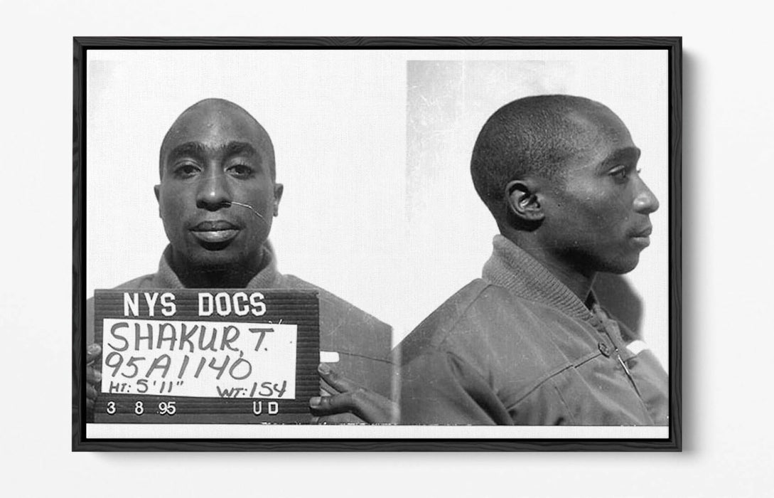 TUPAC MUGSHOT 1 -FLOAT EFFECT CANVAS WALL ART PIC PRINT- BLACK & WHITE