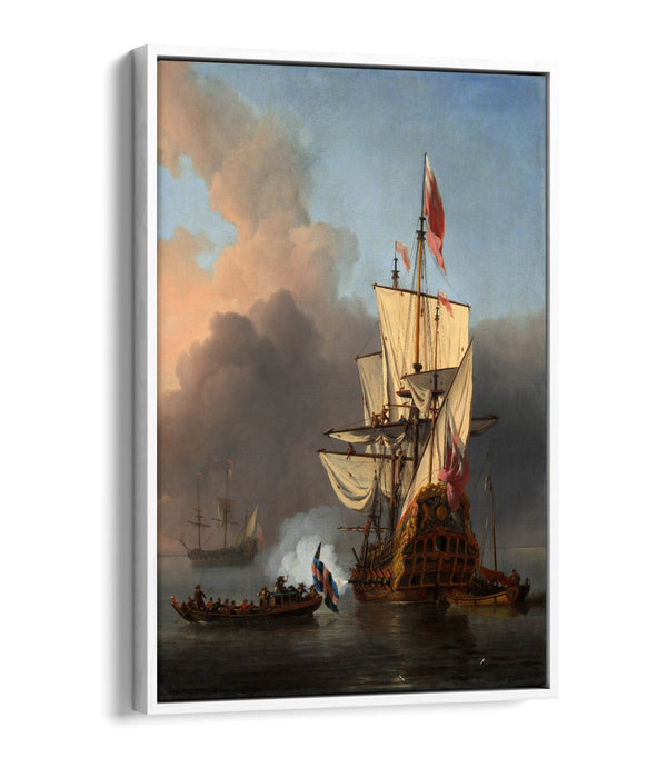 Canvas Wall Art - Willem Van De Velde English Warship Print With Float Effect Frame