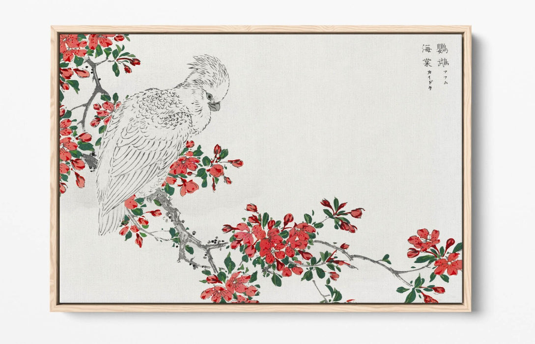 Float Effect Canvas Art - Parrot & Pyrus Spectabilis on Handmade MDF Frame