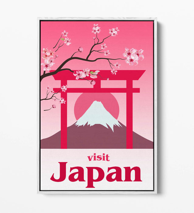 RETRO VINTAGE KAWAII PINK JAPAN TRAVEL POSTER -FLOAT EFFECT CANVAS ART PRINT