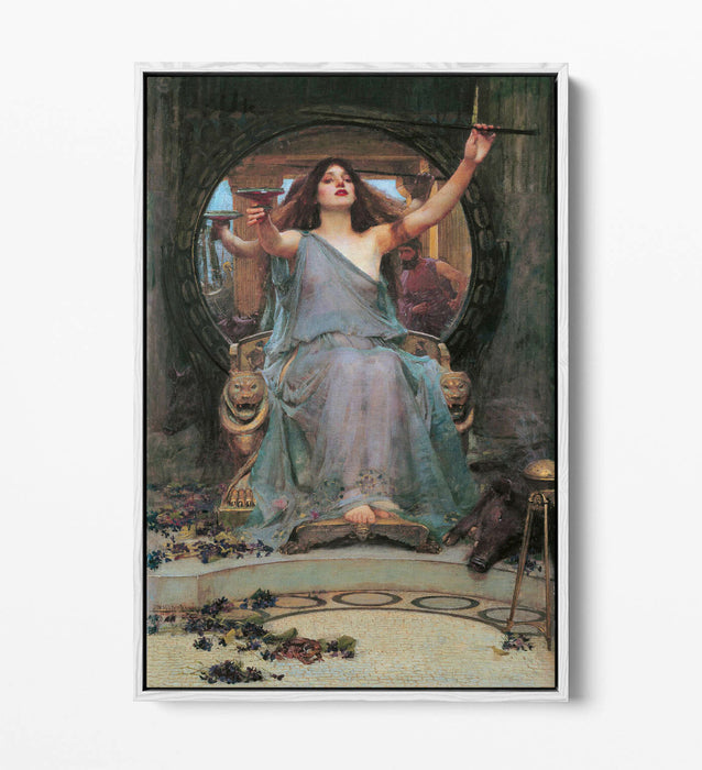 WATERHOUSE CIRCE OFFERING THE CUP -FLOAT EFFECT CANVAS WALL ART PIC PRINT- GREY