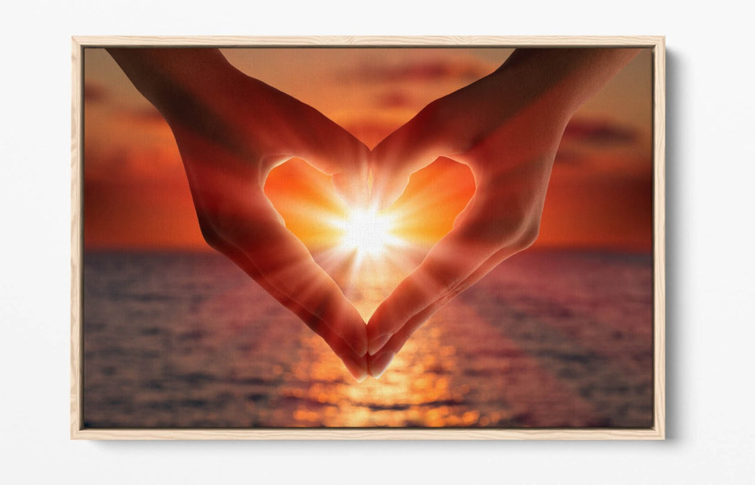 Canvas Wall Art – Sunset in Heart Shaped Hands | Premium Float Effect Print
