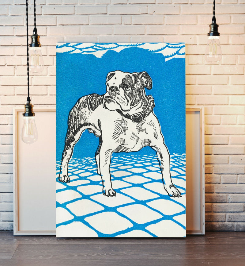 Vintage Bulldog Canvas - Deep Framed Blue Bulldog Artwork | Handmade UK Canvas Wall Art