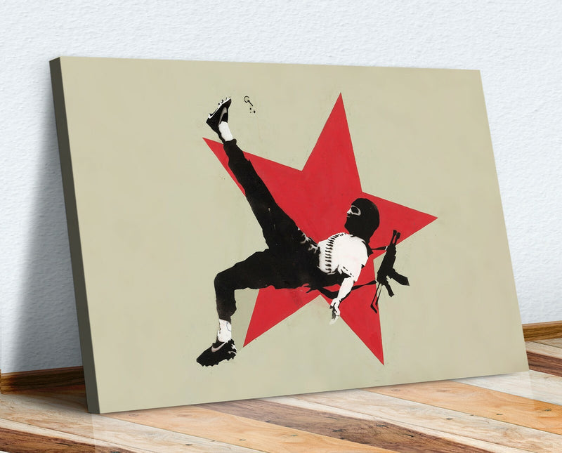 Canvas Wall Art - Banksy Style Football Graffiti Print | Red Star Urban Decor