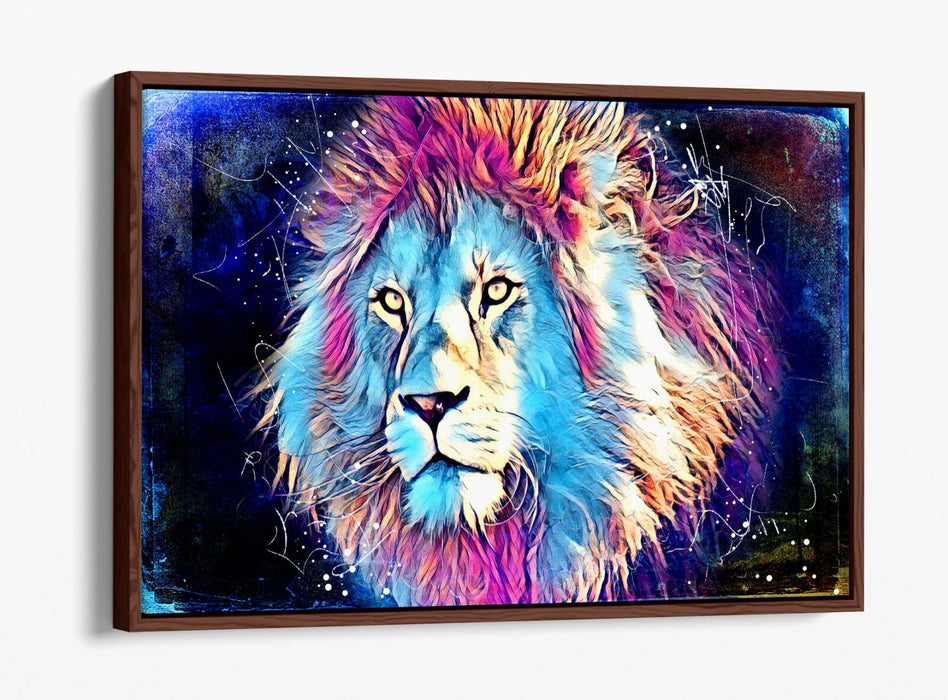 PURPLE BLUE LION SKETCH BLACK BACKGROUND -FLOAT EFFECT CANVAS WALL ART PRINT